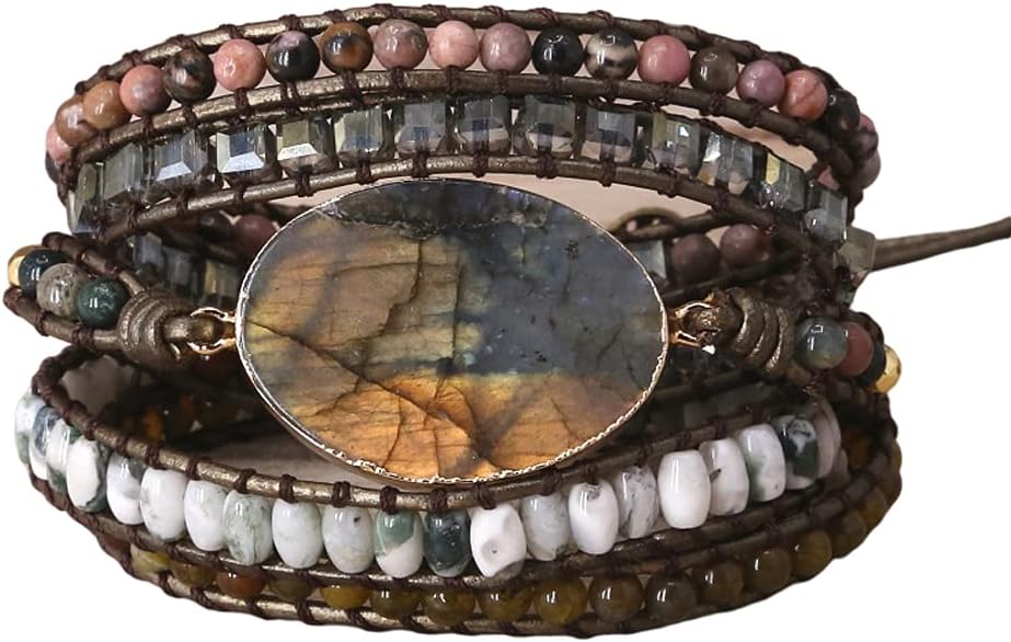 Women Wrap Bracelet Boho Natural Jasper Crystal Stone Beads Strand Bracelets