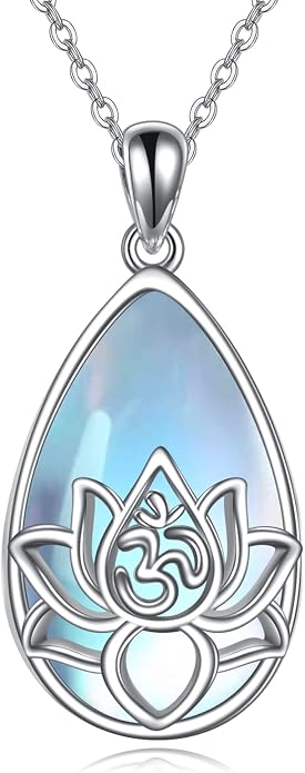 ONEFINITY Lotus Necklace 925 Sterling Silver Moonstone Pendant Necklace Yoga Lotus Jewelry for Women