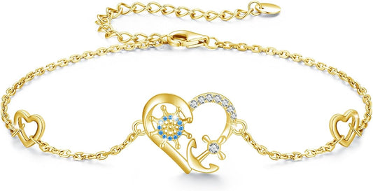 MEDWISE Multicolor Anchor Bracelets 925 Sterling Silver Anchor Jewelry Nautical Adjustable Bracelets Navy Wife Jewelry Gifts for Women Daughter Christmas Gifts 2025