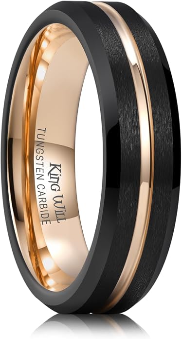 King Will Tungsten Carbide Wedding Band for Men Women-6/8/10mm Width Multicolor Available with Grooved Center Wedding Ring Suitable for Work, Gym Comfort Fit Size 4-16