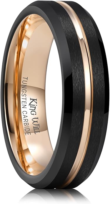 King Will Tungsten Carbide Wedding Band for Men Women-6/8/10mm Width Multicolor Available with Grooved Center Wedding Ring Suitable for Work, Gym Comfort Fit Size 4-16