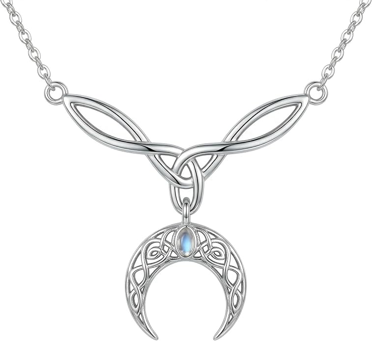 Celtic Crescent Moon Necklace 18K White Gold Plated Witchy Celtic Knot Jewelry Gifts for Women Mom Wife