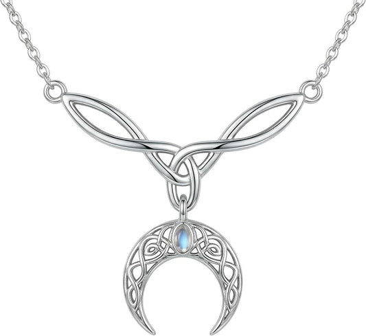 Celtic Crescent Moon Necklace 18K White Gold Plated Witchy Celtic Knot Jewelry Gifts for Women Mom Wife
