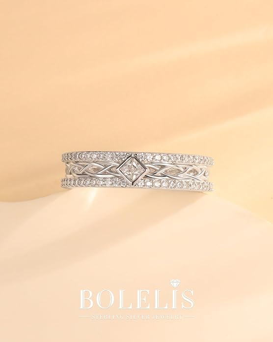 Celtic Eternity Wedding Bands Women - 925 Sterling Silver Cubic Zirconia Irish Promise Engagement for Her Size 5-9