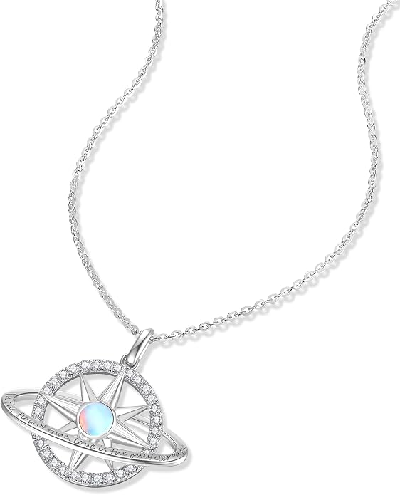 FANCIME Stellar Promise Birthstone Necklace for Women White Gold Plated Sterling Silver Planet Star Pendant Fine Jewelry Anniversary Birthday Mothers Day Gifts for Women Wife Friend Her