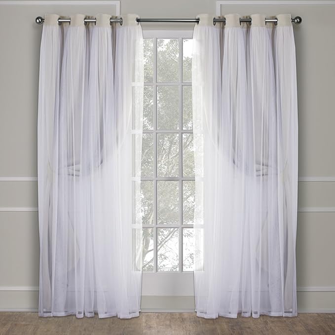 TOWN & COUNTRY LUXE Talia Double Layer Indoor Curtains, Sheer and Room Darkening Blackout, Grommet Top, Energy Efficient, 2-Pack Set, 52"x96", Sand