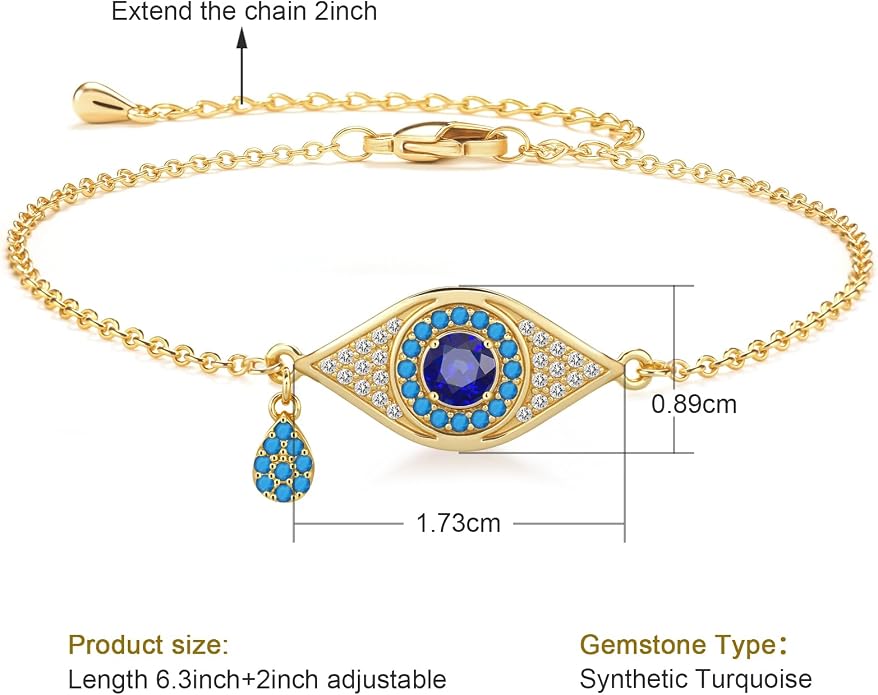 Evil Eye Bracelets for Women Gold Plated Dainty Chain Zirconia Turquoise Charm Adjustable Protective Lucky Link Bracelet Jewelry for Best Friends Sister Travel Birthday Just Because Gift