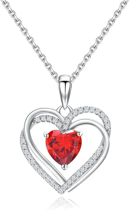 Anniversary Charm Necklace, Sterling Silver 14K Gold Plated Chain with Interlocking Heart Pendant Elegant Birthstone Necklaces for Women, Length 18"