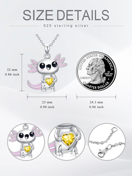 Dorunmo Axolotl Necklace 925 Sterling Silver Axolotl Birthstone Pendant Cute Animal Axolotl Jewelry Gifts for Women