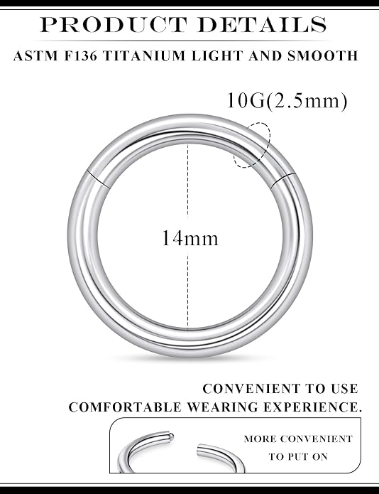 20G 18G 16G 14G 12G 10G 8G 6G 4G 2G Nose Rings Hoops Astm F136 Titanium Clicker Septum Lip Ring Tragus Helix Daith Rook Conch Snug Cartilage Lobe Earrings Hoop Piercing Jewelry For Women Men