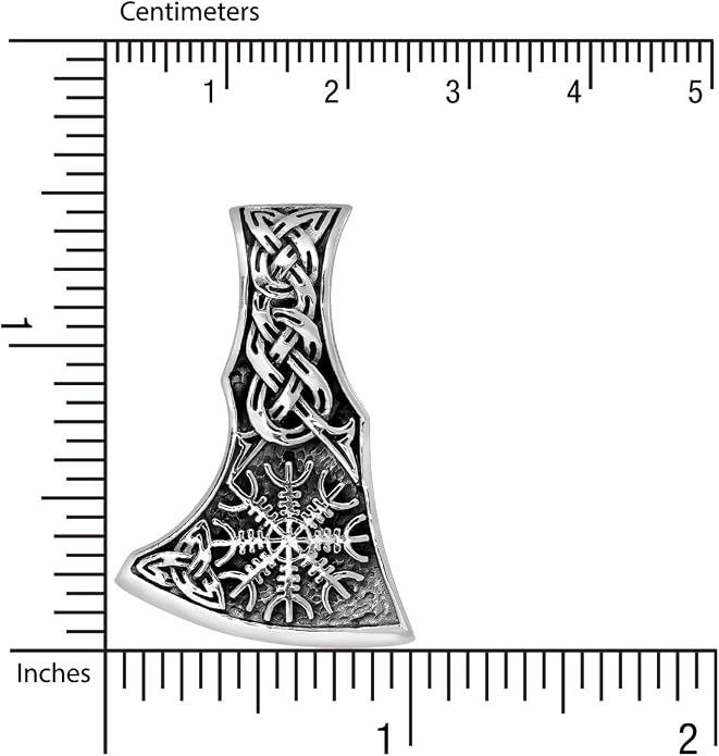 WithLoveSilver 925 Sterling Silver Viking Axe Amulet Slavic Celtic Triquetra Mjolnir Helm of Awe Double Sided Pendant