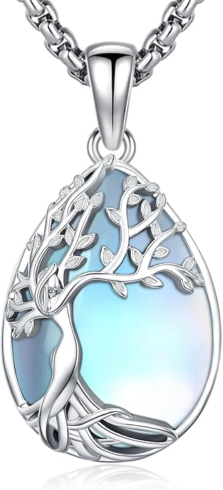Turquoise/Amethyst/Moonstone/Black Onyx Tree of Life Necklace for Women Hummingbird Necklaces White Gold Plated Copper Jewelry