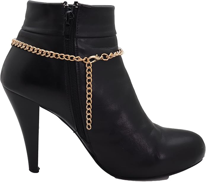 Women Western Fashion Jewelry Gold Metal Boot Chain Bracelet Shoe Anklet Bling Seashell Charm Vacation PAIR BC151