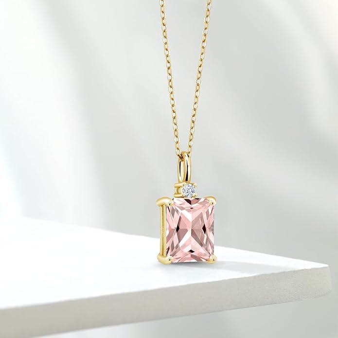 Gem Stone King 925 Sterling Silver Gemstone Birthstone Pendant Necklace for Women | Emerald Cut 10X8MM and Round 2MM | With 18 Inch Chain | Fine Jewelry for Her Mom Wife
