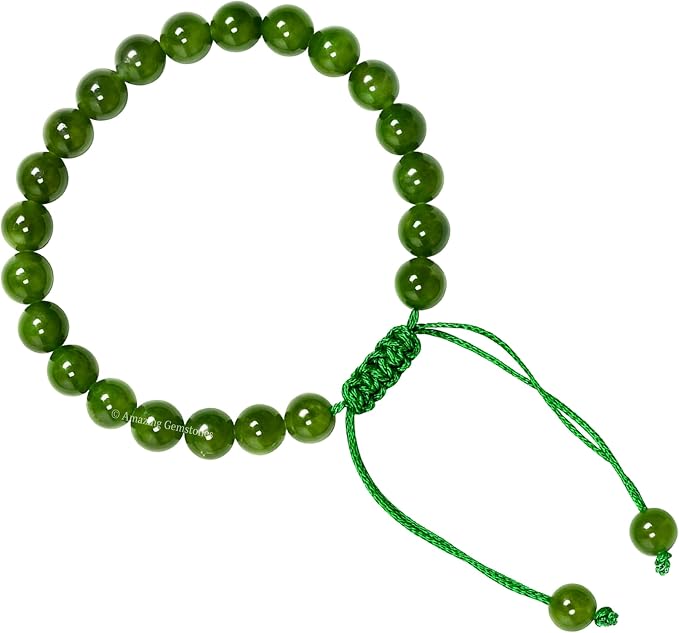 Amazing Gemstone Nephrite Green Jade Bracelet for Women Men's Gifts - Protection Healing Crystal Bracelet - 8mm Gemstone Beaded Adjustable Bracelet Pulseras para Hombres Mujer Stocking Stuffers