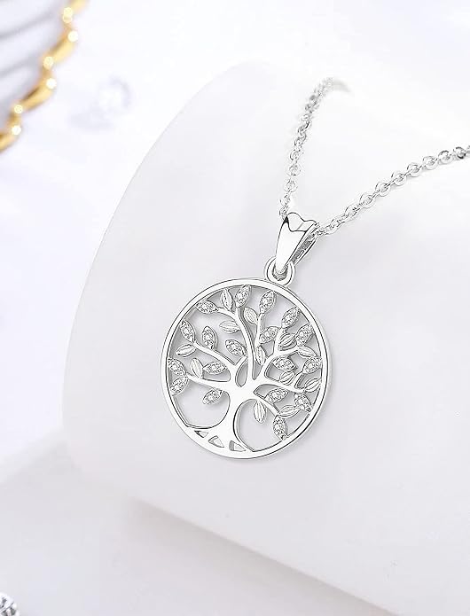 AEONSLOVE Tree of Life Necklace 925 Sterling Silver, Family Tree of Life Pendants Jewelry Gifts for Women Wife Mother, 18 Inch Chain