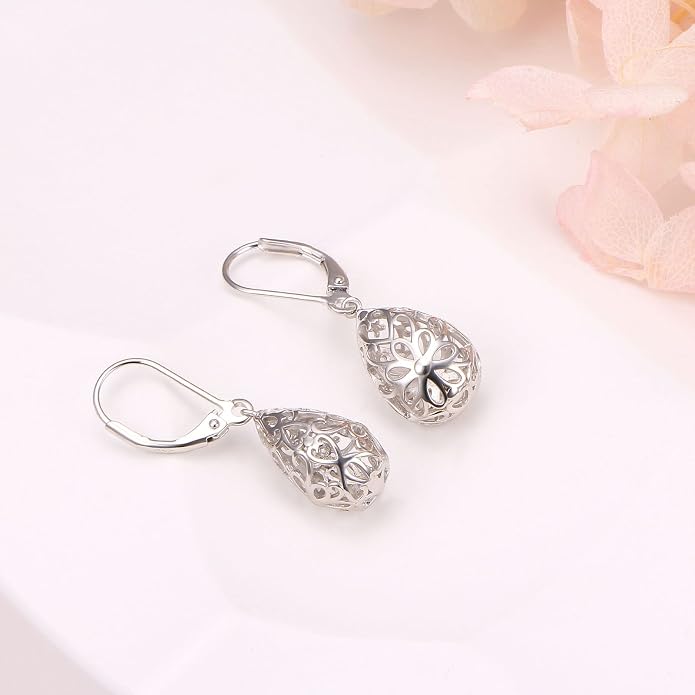 925 Sterling Silver Filigree Dangle Drop Earrings Daisy/Lotus/Rose Flower/Moonstone Leverback Teardrop Earrings for Women Infinity Celtic Knot Daisy Lotus Jewelry for Mothers Day