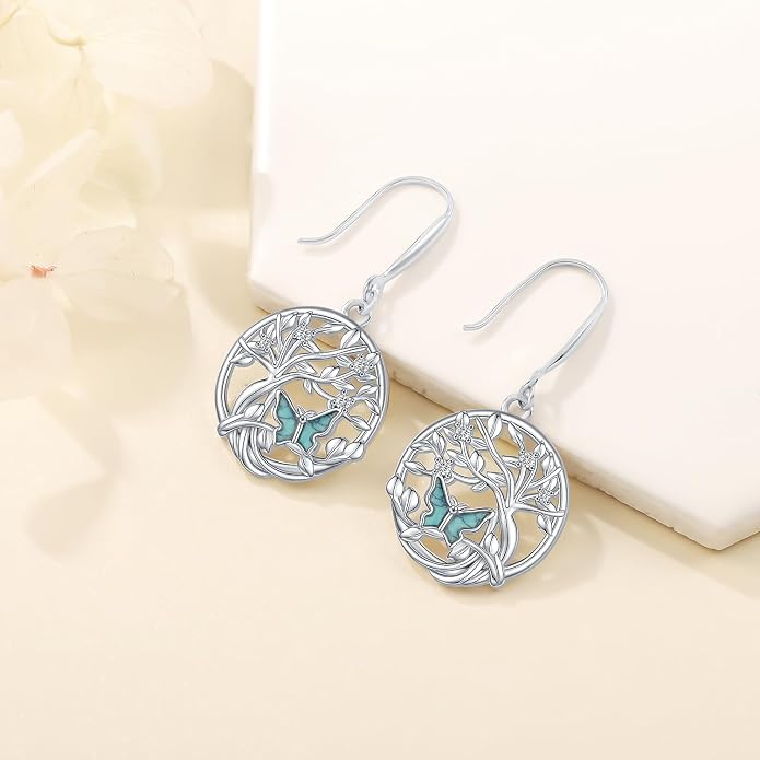 Aniu Tree of Life Earrings for Women Turquoise Malachite Teardrop Dangle Earrings for Women Sterling Silver Anniversary Birthday Drop Dangle Earrings Jewelry Gifts