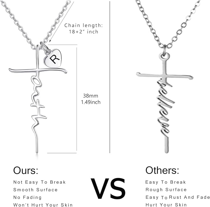 PRAYMOS Faith Cross Necklace for Women 925 Sterling Silver Pendant Necklace With Birthstone Initial Christian Religious Confirmation Baptism Mothers Day Gifts