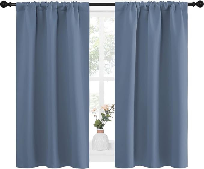NICETOWN Kitchen Curtains, Short Blackout Curtains & Drapes, Thermal Insulated Blackout Curtain Panels for Kids Room, Play Room (Stone Blue, 34" Wide by 45" Long, 2 PCs)