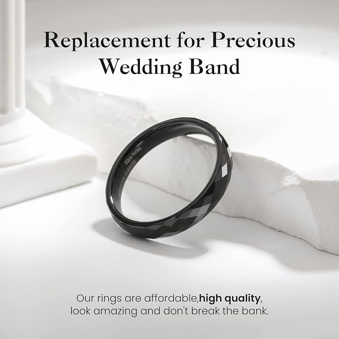 King Will Tungsten Carbide Wedding Ring for Men Women Promise Ring for Couple 2mm/4mm/6mm Black/Silver/Gold/Rose Gold Multi-faceted Shining Luster High Polished Wedding Band Comfort Fit