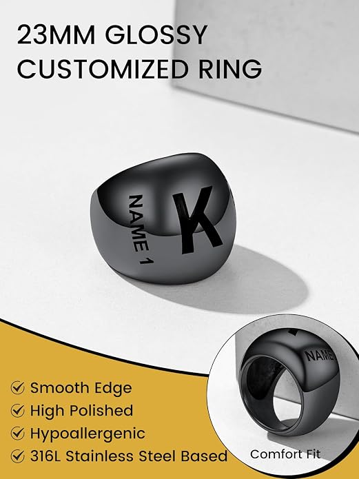 GOLDCHIC JEWELRY Chunky Dome Ring for Women, Stainless Steel Bold Stacking Croissant Statement Ring For Men (Size 7-12, Custom)