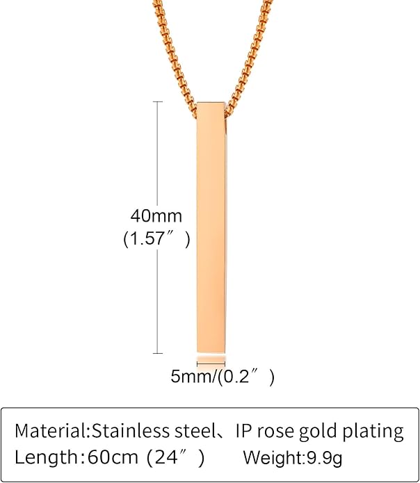 VNOX Personalized Bar Necklace Vertical - Customized Necklace Stainless 3D Pendant Custom Name Engravable Necklace Gift for Women Men