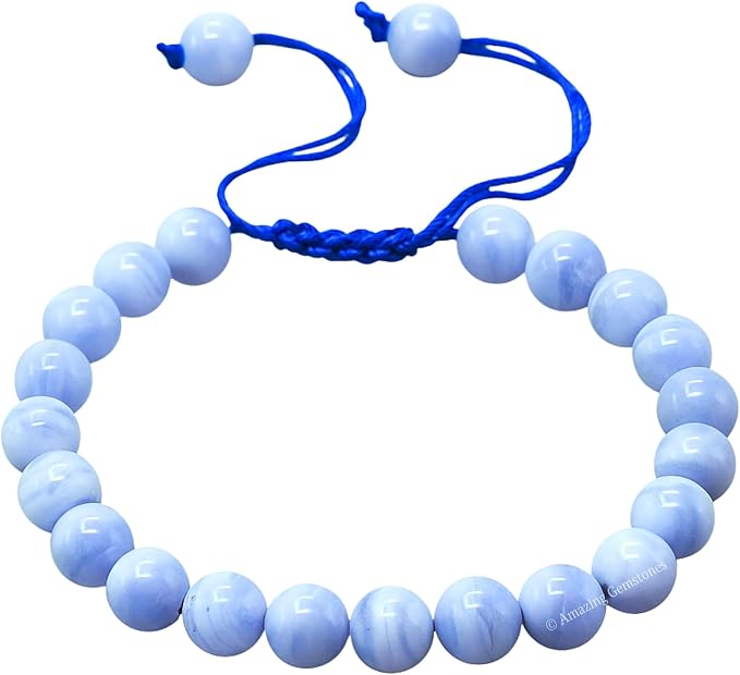 Amazing Gemstone Blue Lace Agate Bracelet for Women Men's Gifts - Protection Healing Crystal Bracelet - 8mm Gemstone Beaded Adjustable Bracelet Pulseras para Hombres Mujer Stocking Stuffers