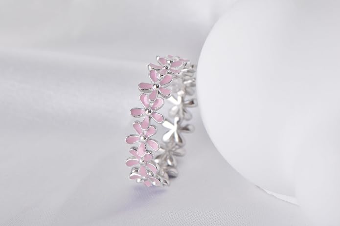 925 Sterling Silver Dainty Daisy Butterfly Paw Heart Eternity Rings Blue Flower Finger Rings for Women Stacking Promise Rings Gift Jewelry