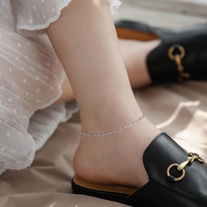 ChicSilver 925 Sterling Silver Ankle Bracelet for Women, Simple Cuban Link/Figaro/Twist Rope Chain Anklets for Beach Party(with Gift Box)