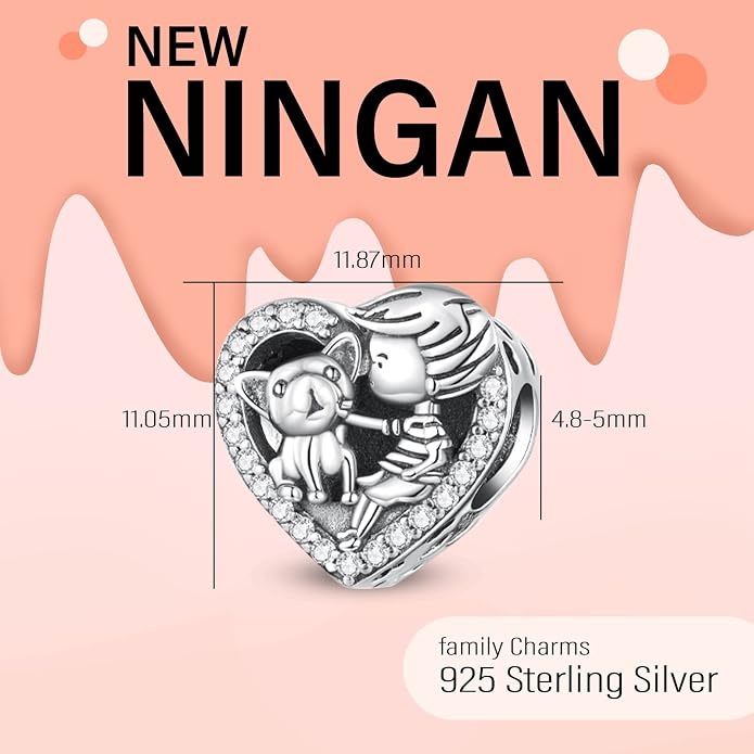 NINGAN 925 Sterling Silver Charm Golden Love Charm Buckle Safety Chain Travel Bead Firefly Dragonfly Pendant, Suitable for Women Bracelet and Necklace as Gift from Mom and Friends