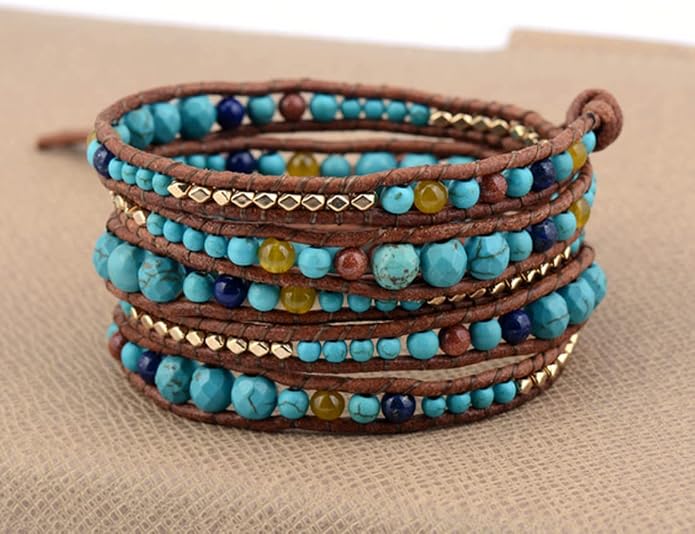 Boho Wrap Bead Bracelet for Women - Handmade Adjustable Natural Stone Beaded Bracelets Yoga Healing Bracelet Bangle Hippie Jewelry