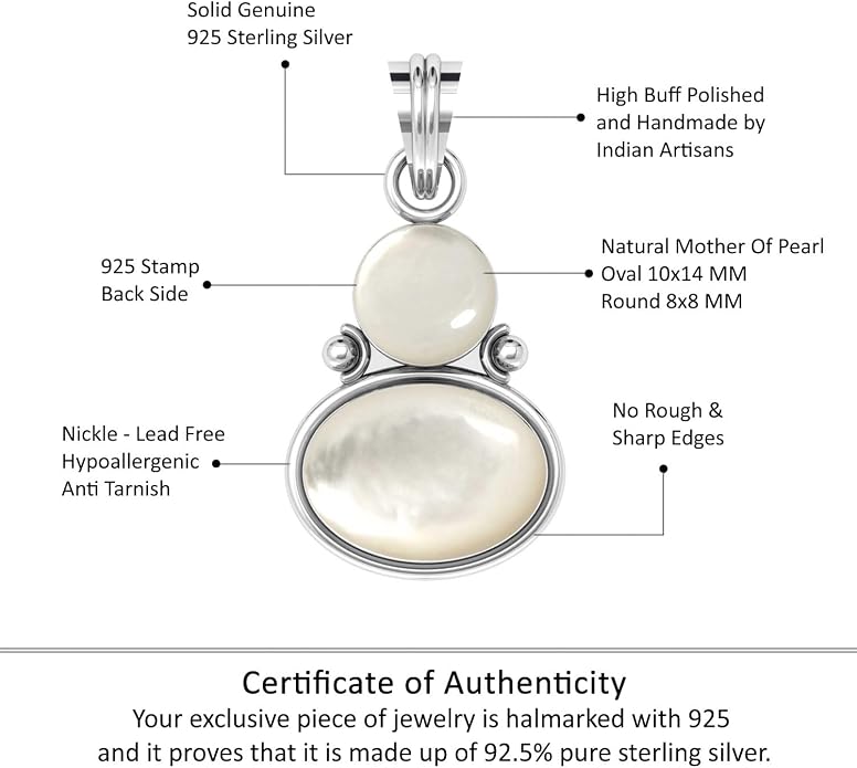 Handmade Genuine 925 Sterling Silver Pendant Necklace Natural Gemstone Crystal, Lapis, Onyx, Amber Oval Round Boho Jewelry For Women