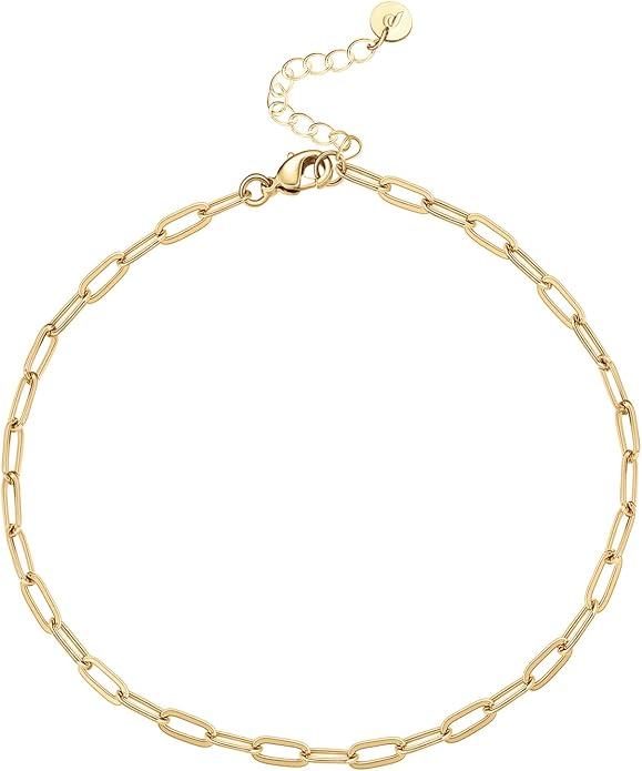 PAVOI 14K Gold Plated Chain Anklets for Women - Minimalist Link Chain Ankle Bracelet - Dainty Gold Anklets for Women - Trendy Summer Beach Jewelry Gifts - Snake, Figaro, Mariner, Paperclip, Beaded