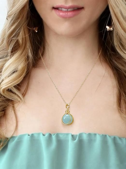 Jovivi Healing Crystal Stone Pendant Necklace Gold Wire Wrapped 16mm Natural Round Gemstone Ball Crystal Necklace for Women Men Reiki Quartz Jewelry