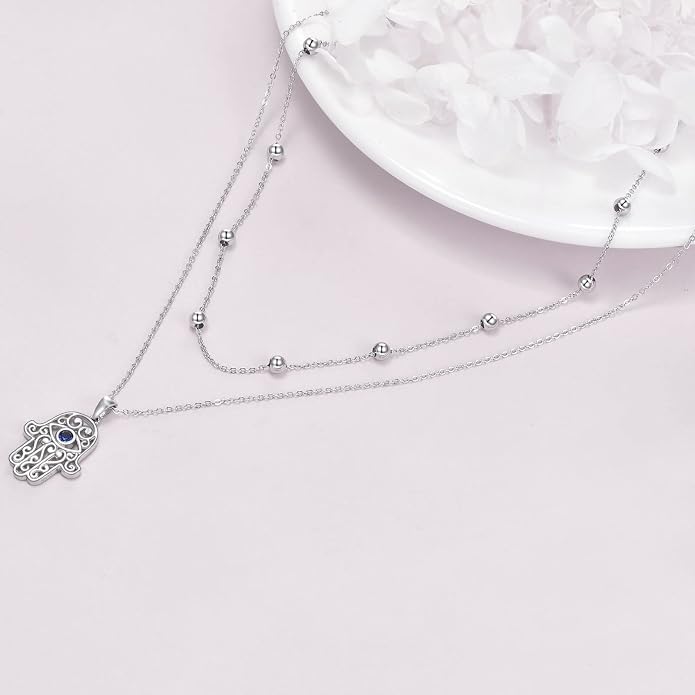 MONGAS Tree of Life/Infinity Cross/Lock and Key/Lotus/Hamsa/Horse/Strawberry/Opal/Lariat/Dragonfly/Heart/Violin Layered Necklace Sterling Silver for Women
