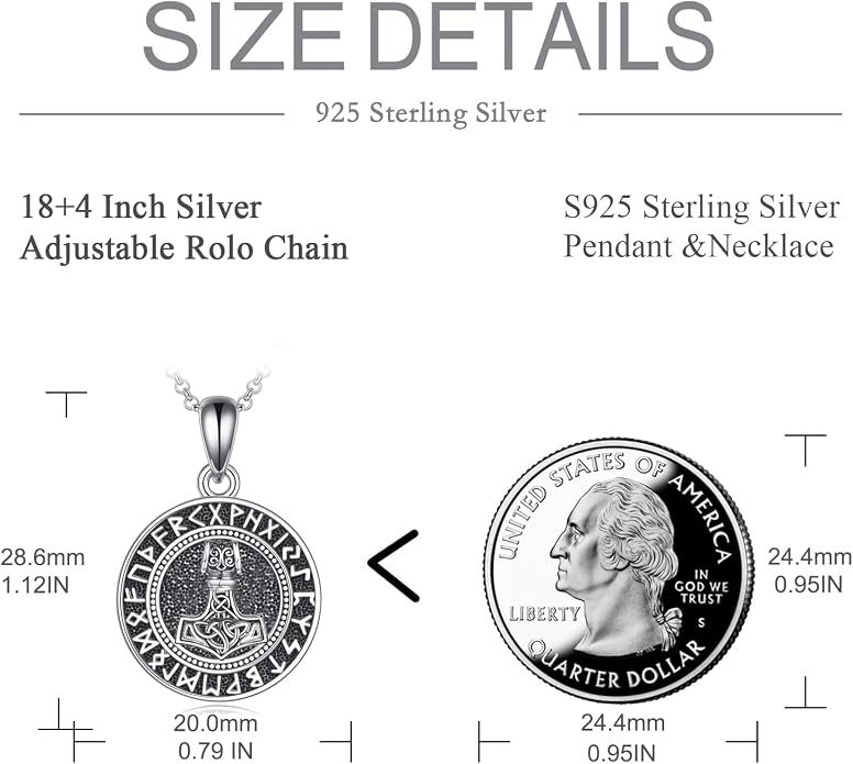 VONALA Halloween Necklace Sterling silver Pirate Skull Thor Hammer Wolf Compass Necklace for Men Compass Urn Necklace for Ashes Nordic Viking Jewelry Women