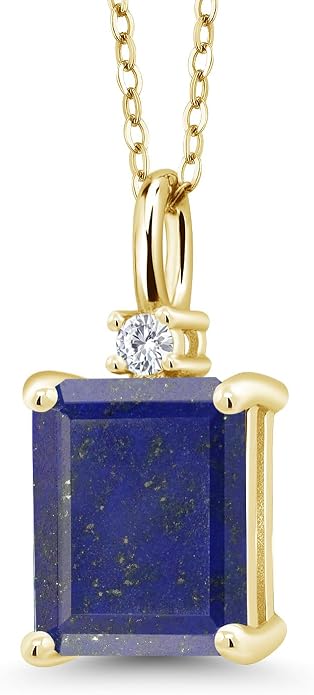 Gem Stone King 925 Sterling Silver Gemstone Birthstone Pendant Necklace for Women | Emerald Cut 10X8MM and Round 2MM | With 18 Inch Chain | Fine Jewelry for Her Mom Wife