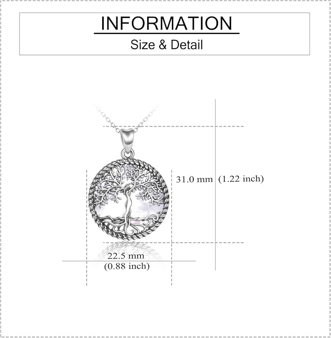 ONEFINITY Tree of Life Necklace for Women Sterling Silver Abalone Shell Crystal Tree of Life Pendant Necklace Family Tree Jewelry for Mom Daughter Sister Girls Christmas Gifts