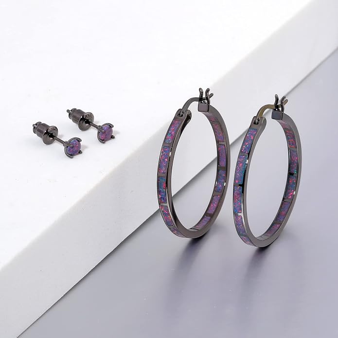 CiNily Opal Hoop Earrings,Women Jewelry Rhodium Plated/Rose Gold or Yellow Gold Plated Gemstone Big Hoop Earrings 32mm