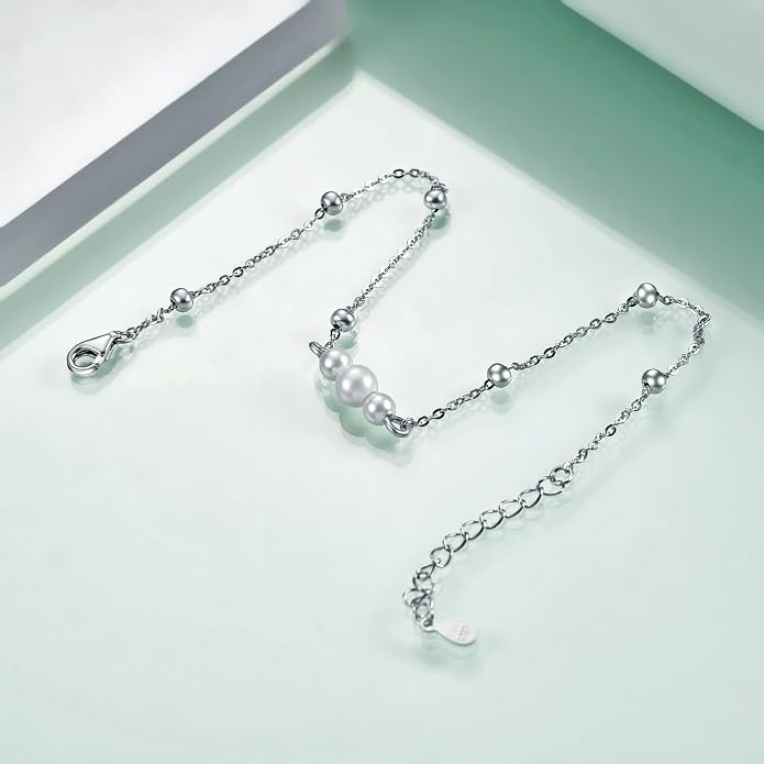 Rnivida 925 Sterling Silver Anklet for Women, Dainty Cross, Evil Eye, Anchor, Wave Beads Chain Ankle Bracelet