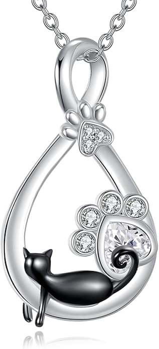 Cat Necklace Sterling Silver Cat Zircon Pendant Gothic Jewelry for Women Animal Lovers Gifts