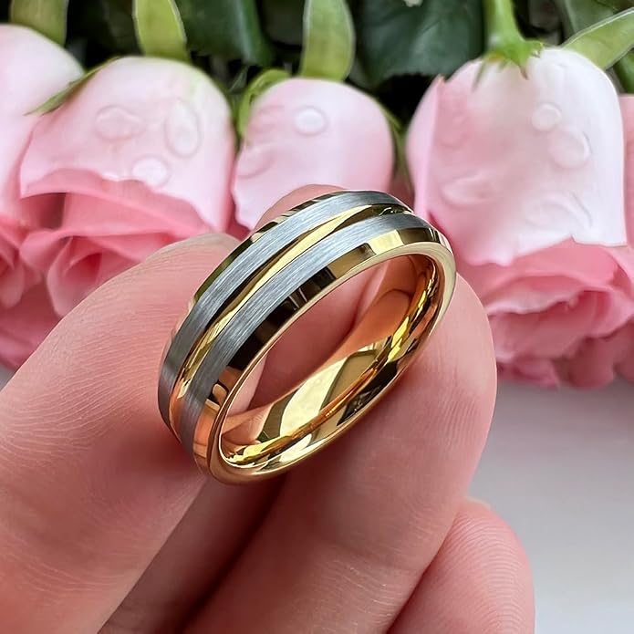 TUTISS 6mm 8mm Silver/Black/Blue/Gunmetal/Gold/Rose Gold Tungsten Rings for Men Women Fashion Engagement Wedding Bands Matte Finish Beveled Edges Comfort Fit