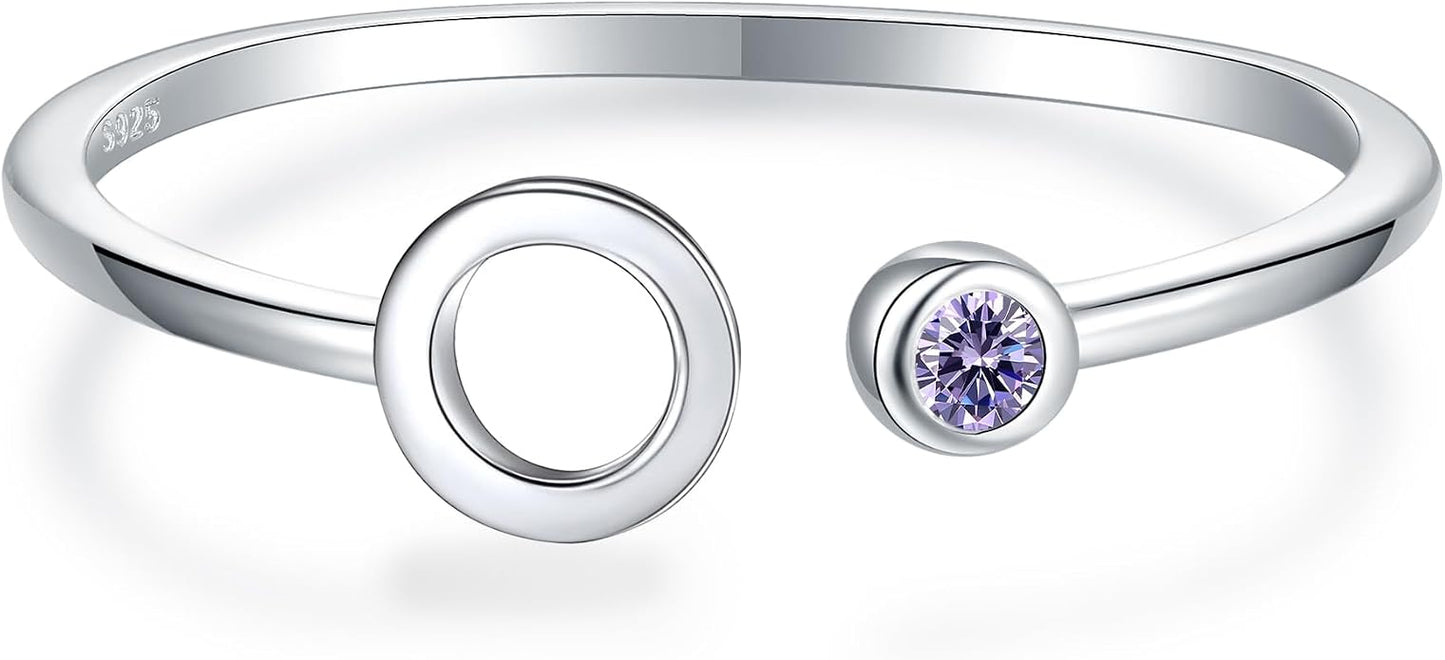 925 Sterling Silver Initial Letter Birthstone Rings for Women Adjustable 1-12 Month Birthstone Alphabet Stacking Ring for Teens Girls Stackable Birthstone Rings Birthday Jewelry Gift for Daughter Mom
