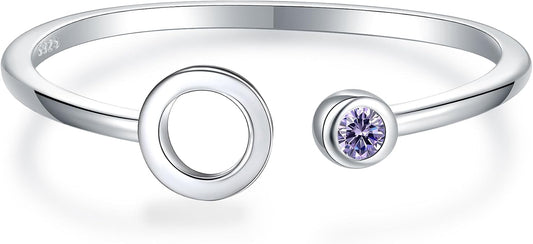 925 Sterling Silver Initial Letter Birthstone Rings for Women Adjustable 1-12 Month Birthstone Alphabet Stacking Ring for Teens Girls Stackable Birthstone Rings Birthday Jewelry Gift for Daughter Mom