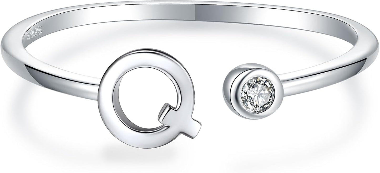 925 Sterling Silver Initial Letter Birthstone Rings for Women Adjustable 1-12 Month Birthstone Alphabet Stacking Ring for Teens Girls Stackable Birthstone Rings Birthday Jewelry Gift for Daughter Mom