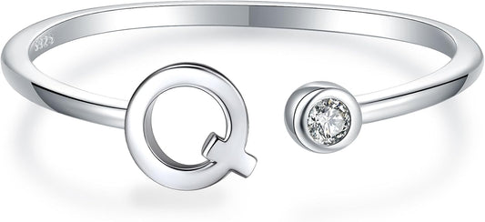 925 Sterling Silver Initial Letter Birthstone Rings for Women Adjustable 1-12 Month Birthstone Alphabet Stacking Ring for Teens Girls Stackable Birthstone Rings Birthday Jewelry Gift for Daughter Mom