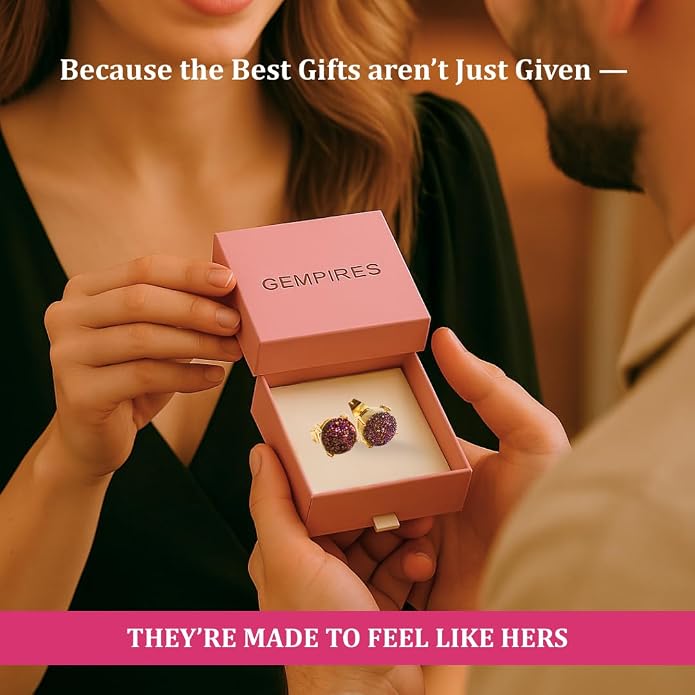 Gempires Gemstone Druzy Stud Earrings for Women 14k Gold Plated Handmade Prong Set Studs Raw Crystal Hypoallergenic Jewelry Minimalist Every Ocassion Gift
