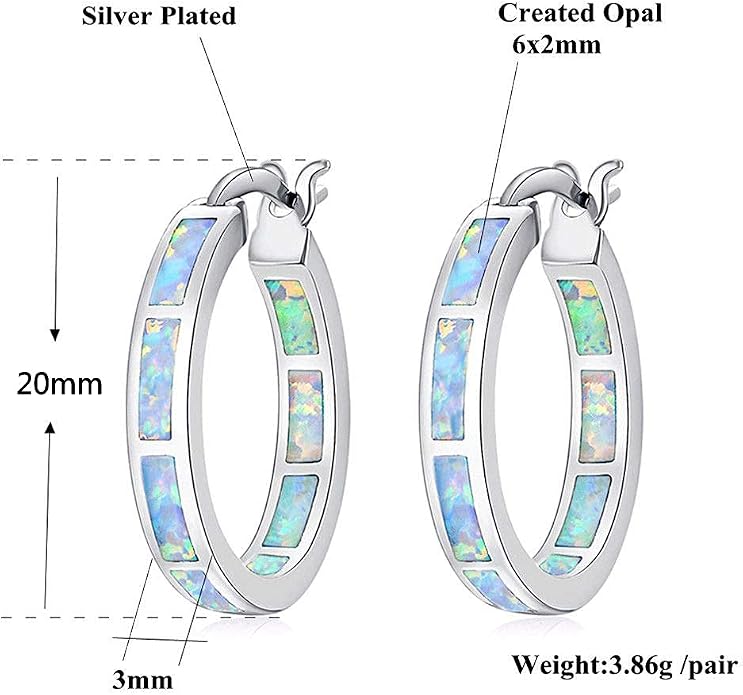 CiNily Sterling Silver/Rose Gold/Yellow Gold Plated Hoop Earrings 20mm,Multicolor Opal Small Hoop Earrings for Women Girls Hypoallergenic Jewelry for Sensitive Ears Gemstone Earrings