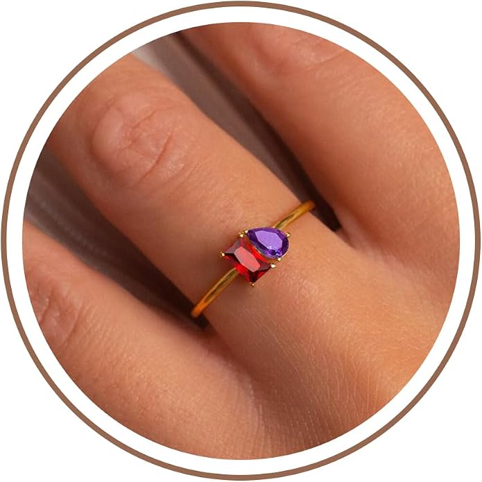 Birthstone Rings for Women, Non Tarnish Gold Rings 2026 Graduation Gifts Birthday Gift Trendy Teen Girl Stuff Dainty 14K Plated Adjustable CZ Stacking Promise Ring Anniversary Jewelry for Friend Sister Girlfriend Daughter
